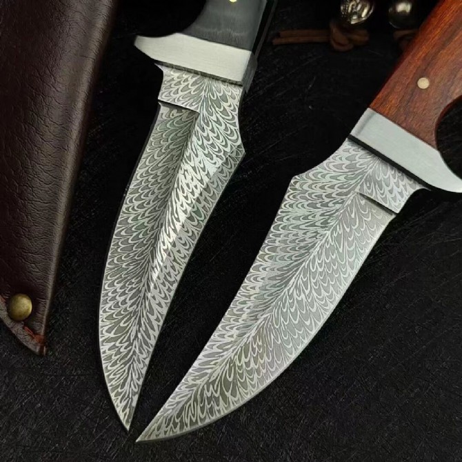 [Linghu] Mini Outdoor Feather Pattern Acid Wash Small Hunting Knife