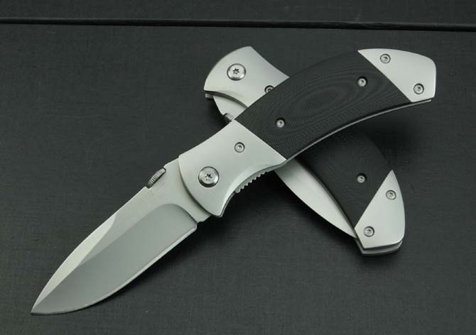 KT-039 double steel head black G10 handle folding knife