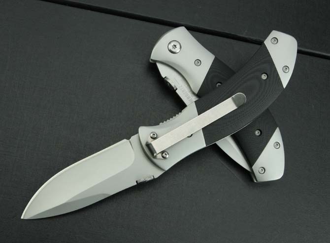 KT-039 double steel head black G10 handle folding knife