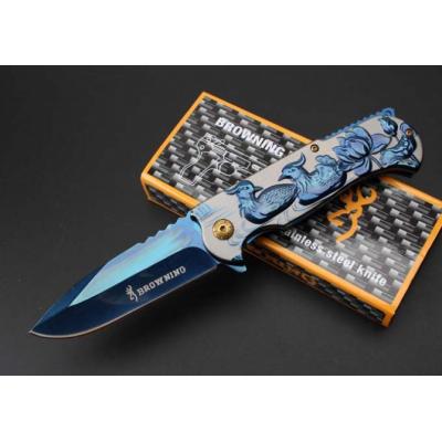 Browning-Embossed Yuanyang Quick Opening Folding Knife (Blue Titanium Version)