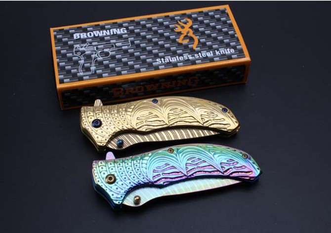 Browning-Embossed Blue Moon Quick Opening Folding Knife