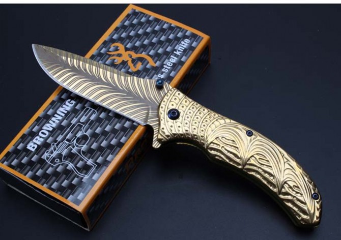 Browning-Embossed Blue Moon Quick Opening Folding Knife