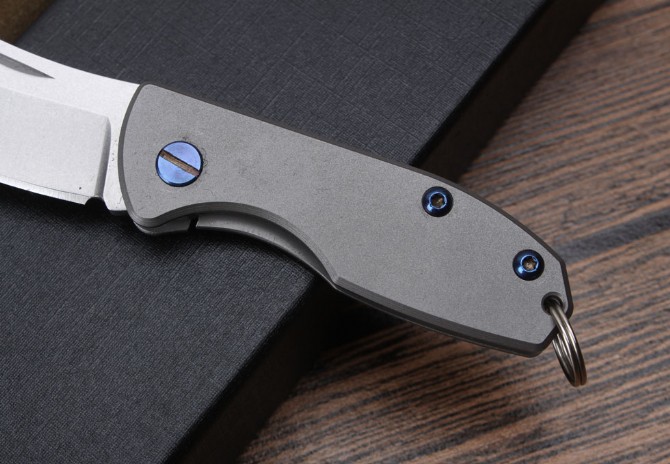 Titanium handle keychain hatchet knife (D2 steel)