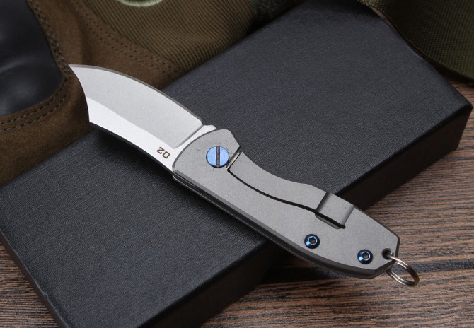 Titanium handle keychain hatchet knife (D2 steel)