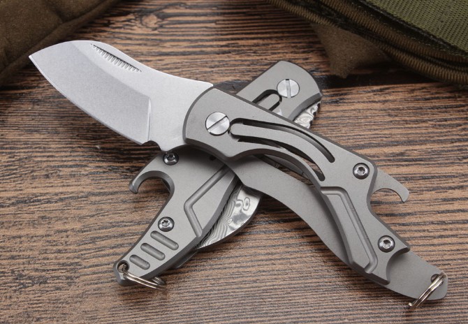 Tiger Shark titanium handle folding knife (D2 steel)