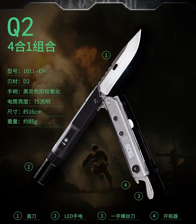 American SOG Baton Q2 Urban Multi-Tool Pen Type Multifunctional Pen Utility Knife