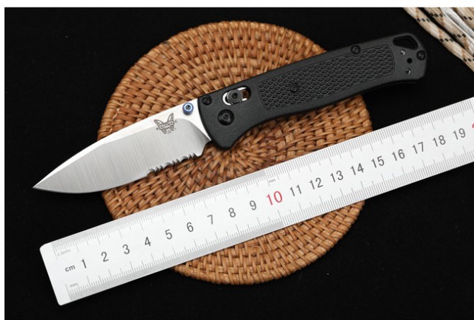 New version of butterfly 535 folding knife (black handle and half teeth)