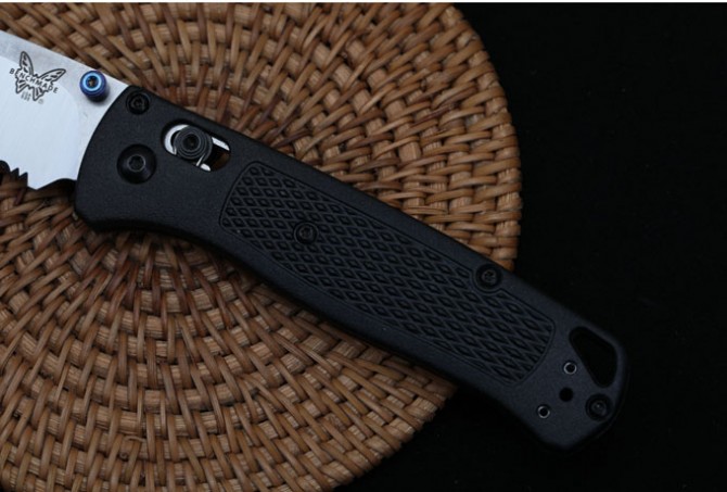 New version of butterfly 535 folding knife (black handle and half teeth)