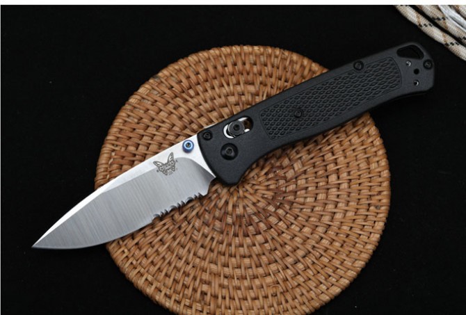 New version of butterfly 535 folding knife (black handle and half teeth)