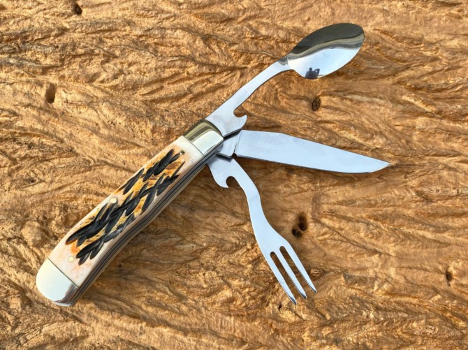 Double steel head antler multi-purpose folding knife (detachable)