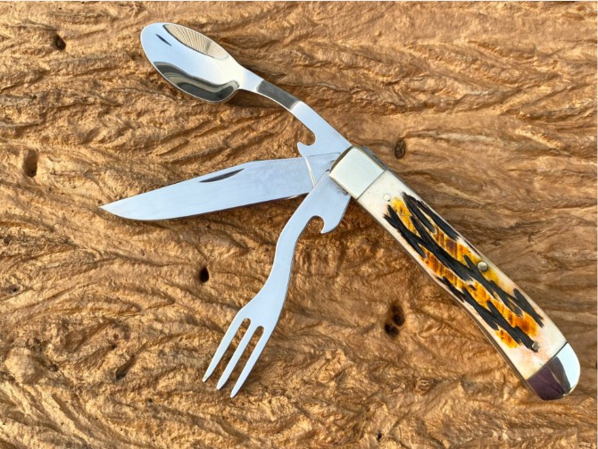 Double steel head antler multi-purpose folding knife (detachable)