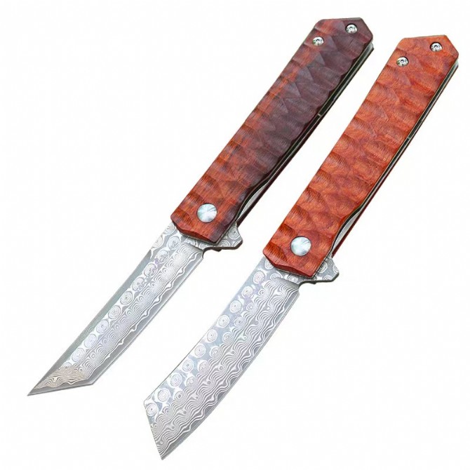 Rosewood [Must Kill] Damascus Folding Knife