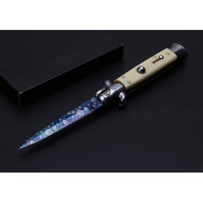 9-inch AKC Italian jump knife-Blue Sky (ivory white handle)