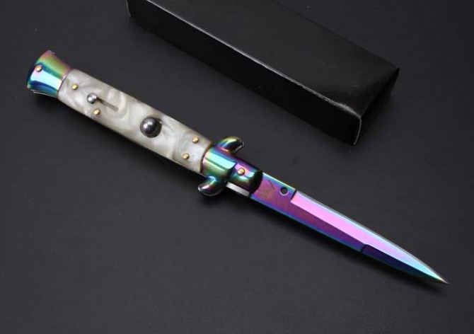 9 inch Italian mafia jump knife (imitation shell titanium blade)