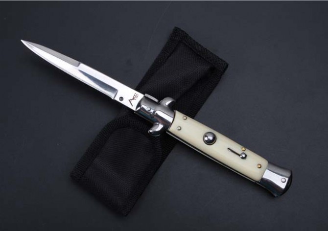 2016 new version 9-inch AKC Italian Mafia jump knife (imitation ivory white blade)