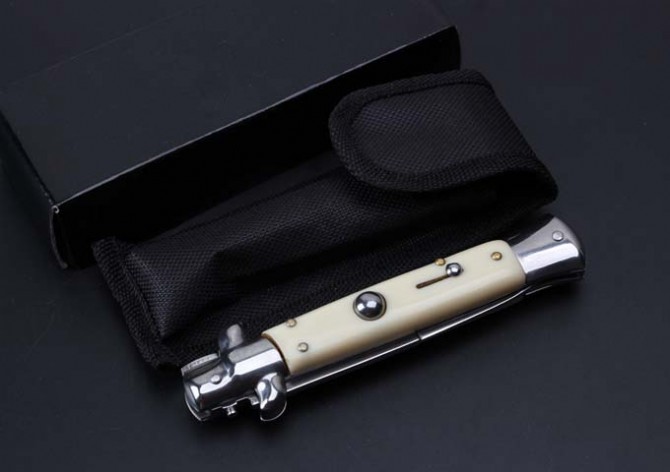 2016 new version 9-inch AKC Italian Mafia jump knife (imitation ivory white blade)