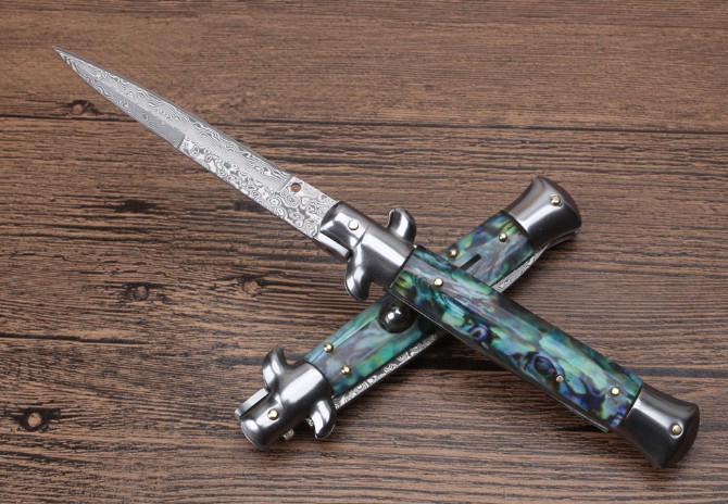 9-inch AKC Italian abalone jumping knife (Damascus gun bayonet)