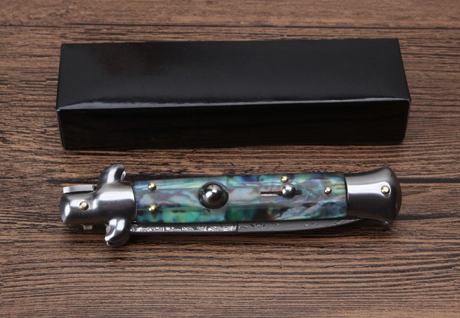 9-inch AKC Italian abalone jumping knife (Damascus gun bayonet)