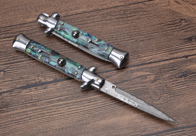 9-inch AKC Italian abalone jumping knife (Damascus gun bayonet)