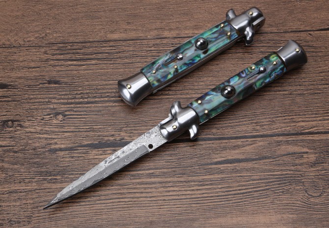 9-inch AKC Italian abalone jumping knife (Damascus gun bayonet)