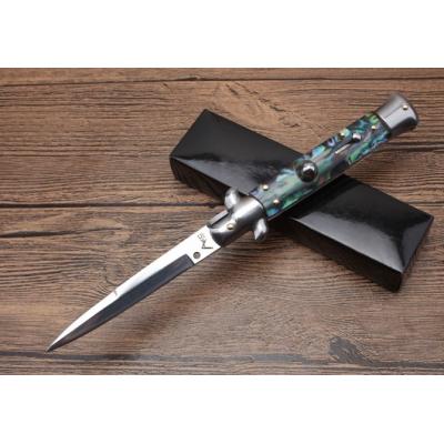 9-Inch AKC Italian Abalone Jump Knife with Bayonet Blade (White Steel)