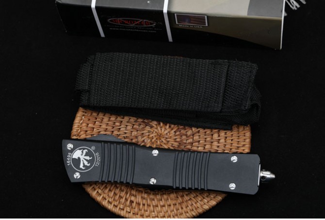 Replica Microtech Microtech Cerberus Straight Jump Knife (Black Handle Double Blade)