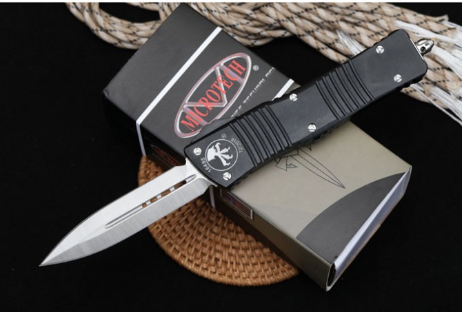 Replica Microtech Microtech Cerberus Straight Jump Knife (Black Handle Double Blade)