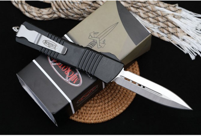 Replica Microtech Microtech Cerberus Straight Jump Knife (Black Handle Double Blade)