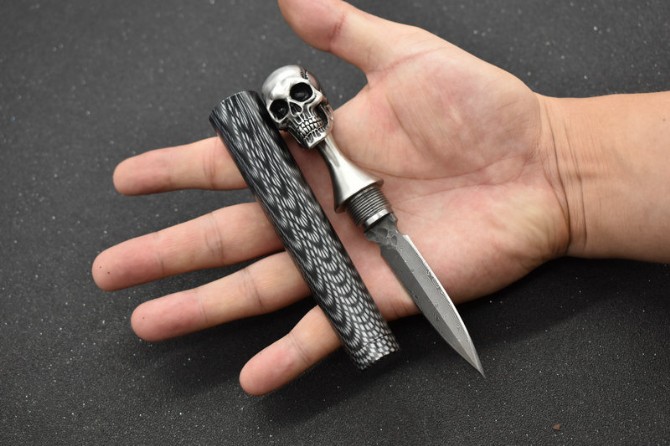 Damascus - Steel Skull Skeleton (also known as Skull Tea Knife)