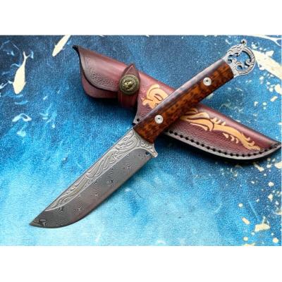 [Panlong] Damascus core steel large rose pattern fixed knife