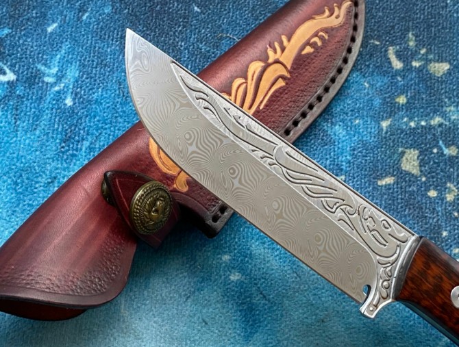 [Panlong] Damascus core steel large rose pattern fixed knife