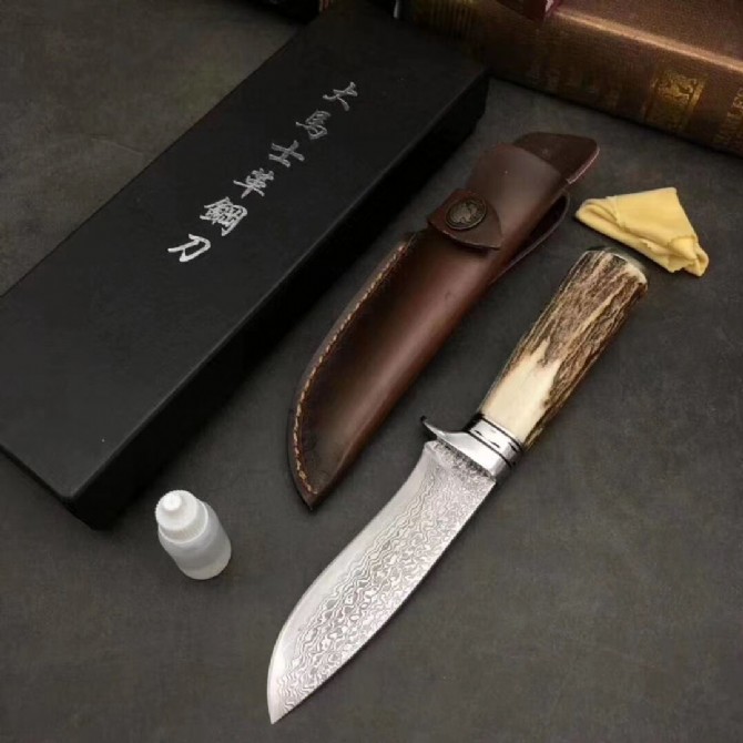 New Version - Chasing the Moon Damascus Hunting Knife