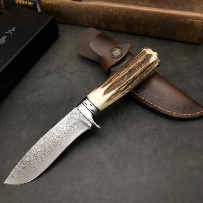 New Version - Chasing the Moon Damascus Hunting Knife