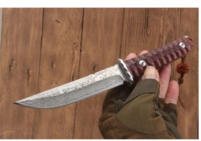 Red Rosewood Damascus Samurai Sword (round head)