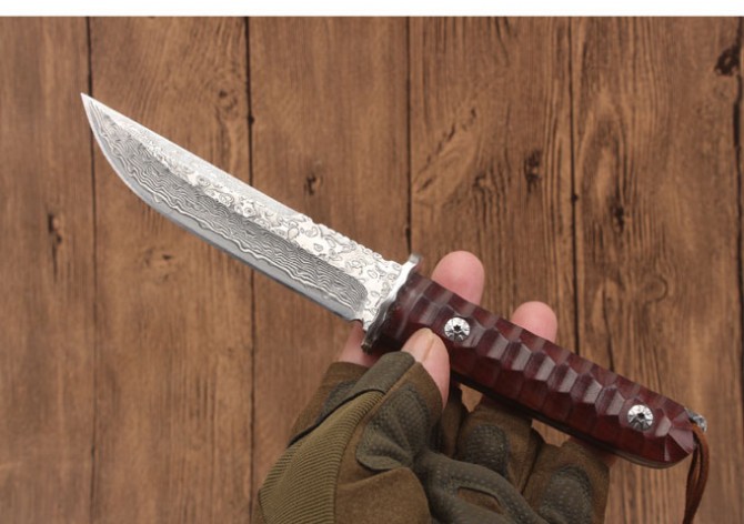 Red Rosewood Damascus Samurai Sword (round head)