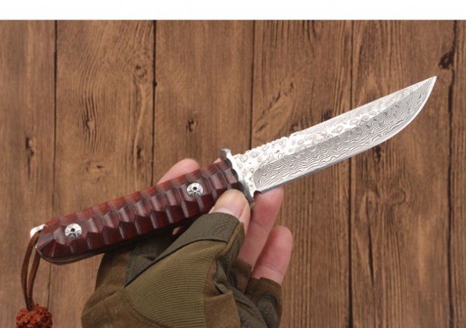 Red Rosewood Damascus Samurai Sword (round head)