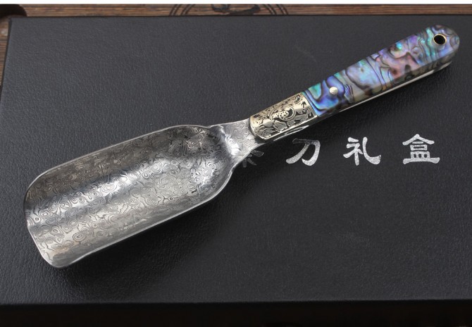 (Abalone three-piece set) Damascus tea knife gift box