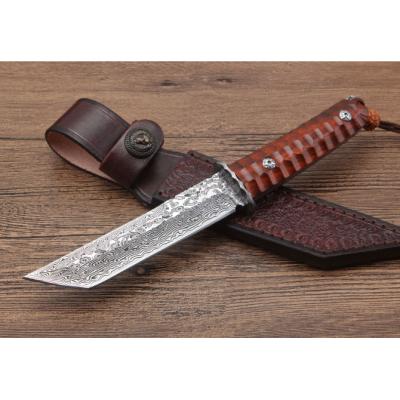 Red Rosewood Damascus Samurai Sword (Flat Head)