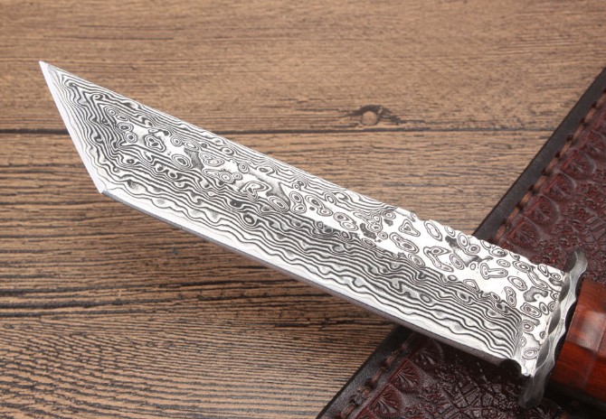 Red Rosewood Damascus Samurai Sword (Flat Head)