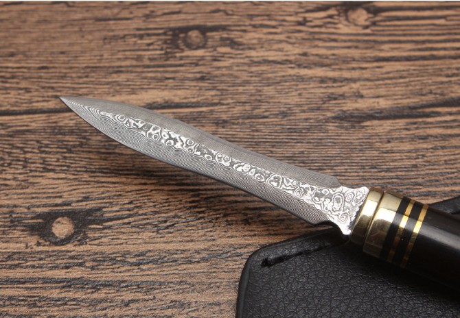 Ebony-Damascus Tea Knife