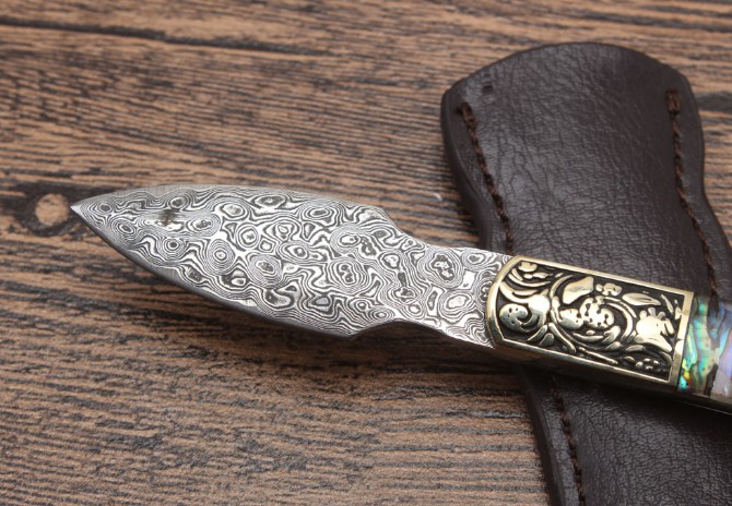 Abalone Shell-Damascus Tea Knife