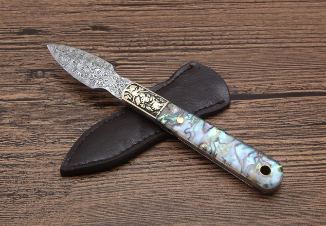 Abalone Shell-Damascus Tea Knife