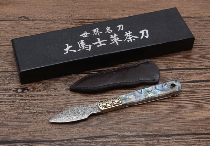 Abalone Shell-Damascus Tea Knife