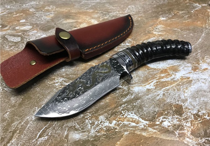 Tenglong-Damascus handmade knife (black sheep horn handle)