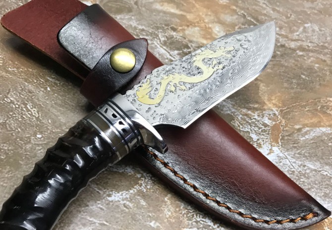 Tenglong-Damascus handmade knife (black sheep horn handle)