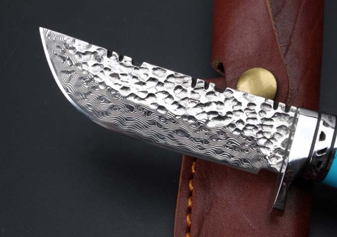 Thomas - Damascus ebony horn fixed knife