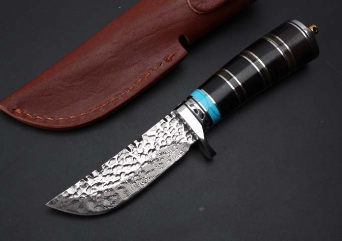 Thomas - Damascus ebony horn fixed knife