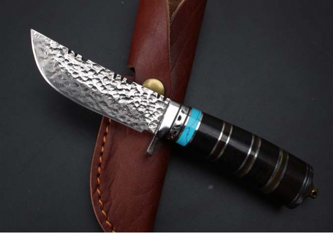 Thomas - Damascus ebony horn fixed knife