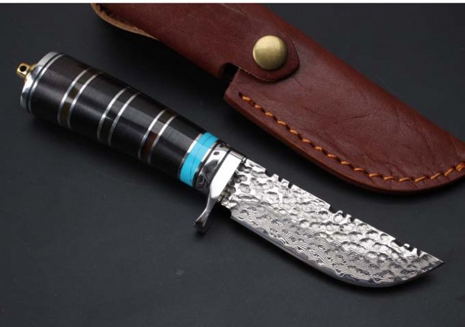 Thomas - Damascus ebony horn fixed knife