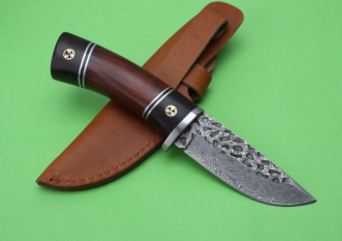 Damascus leather-Black Samurai hunting knife